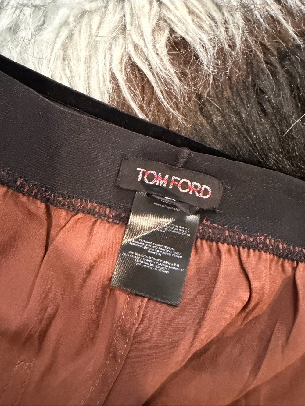 Tom Ford Brown Satin Elastic-Waist Pants - Picture 6 of 7